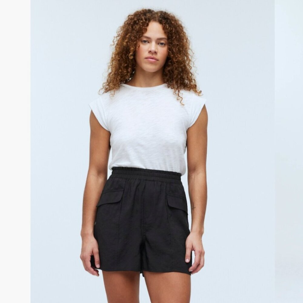 NWT Madewell Pull On Cargo Shorts Softdrape Black Size L